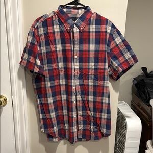 J. Crew Red and Blue Casual Button Down Shirt